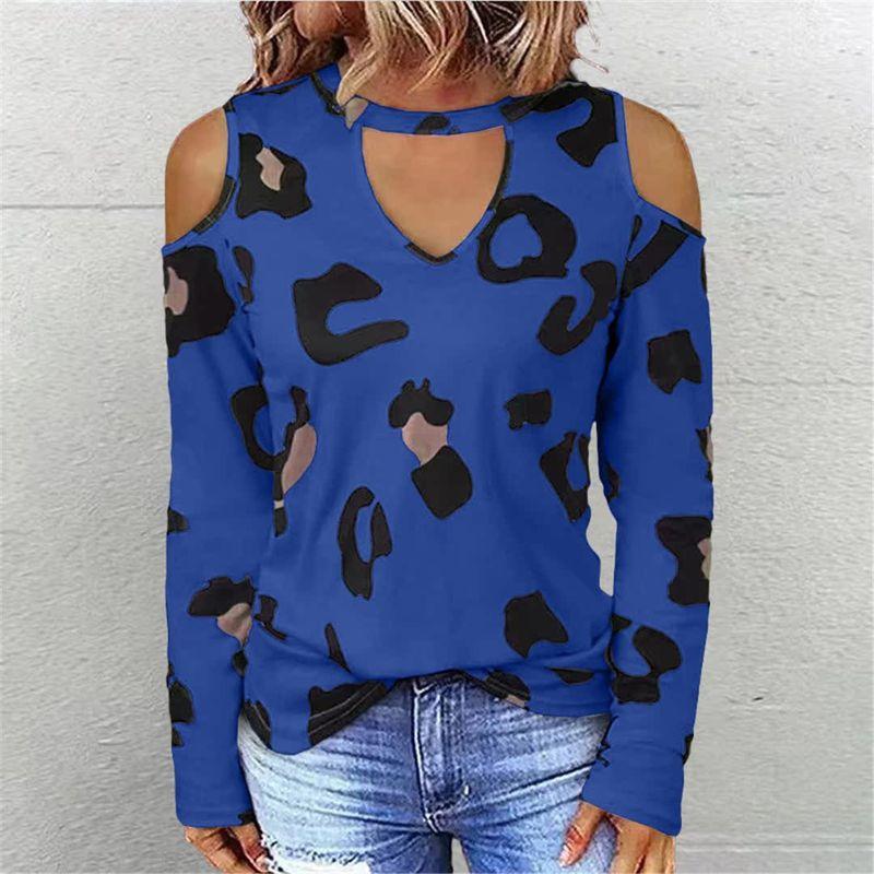 European and American Cross-Border Export Foreign Trade Autumn and Winter Fashion Casual Women's Long-Sleeved T-shirt Loose Plus size Sexy Top Print