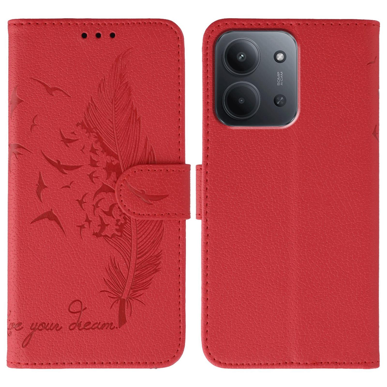 

Для Xiaomi Redmi 15C 5G (Європа) (173 мм)/15C 4G (Європа) (173 мм) Чохол Гаманець з PU шкіри з тисненням пір я Red