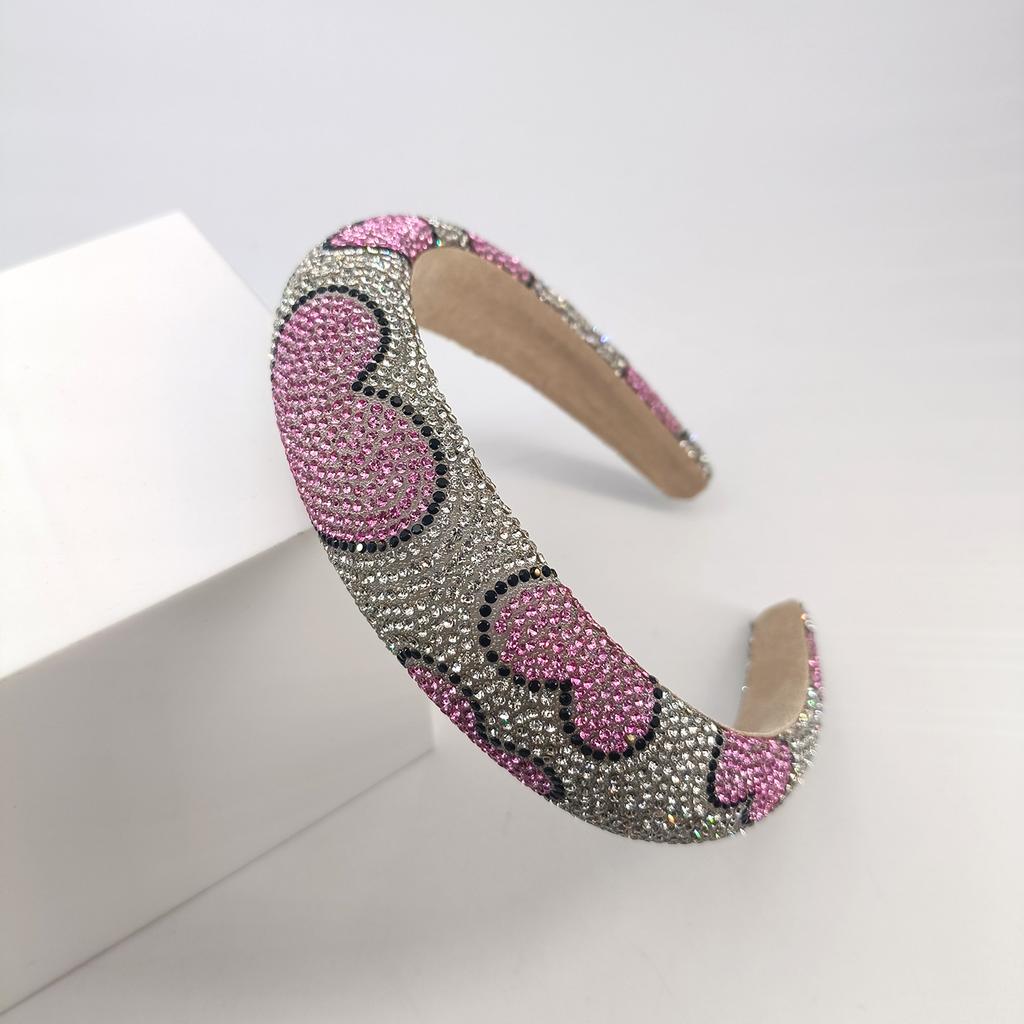 Baroque Heart Pattern Rhinestone Sponge Pad Headband Girls Women's Colored Rhinestone Adult Plastic Hairband Accessories
