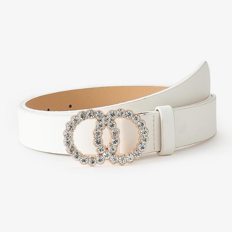 Double Circle Round Buckle Inlaid Rhinestones Sweet Decorative Dress Women'S Belt Jeans Belt