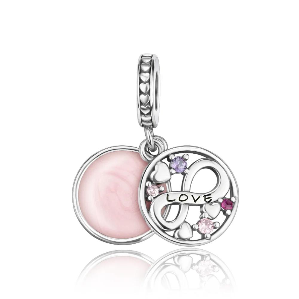 Charms Heart Beads Pink Dangle Charm Flower Pendant Diy Jewelry Fit Original Copper Bracelet Necklace Clip