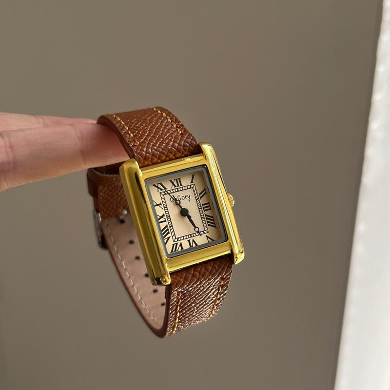 Женские квадратные часы с римским циферблатом, ретро кварцевые часы, кожаный ремешок, наручные часы