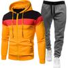 Men's 2024 Casual Tracksuit: Spliced Hooded Jacket & Long Pants Two-Piece Set for Spring/Autumn.