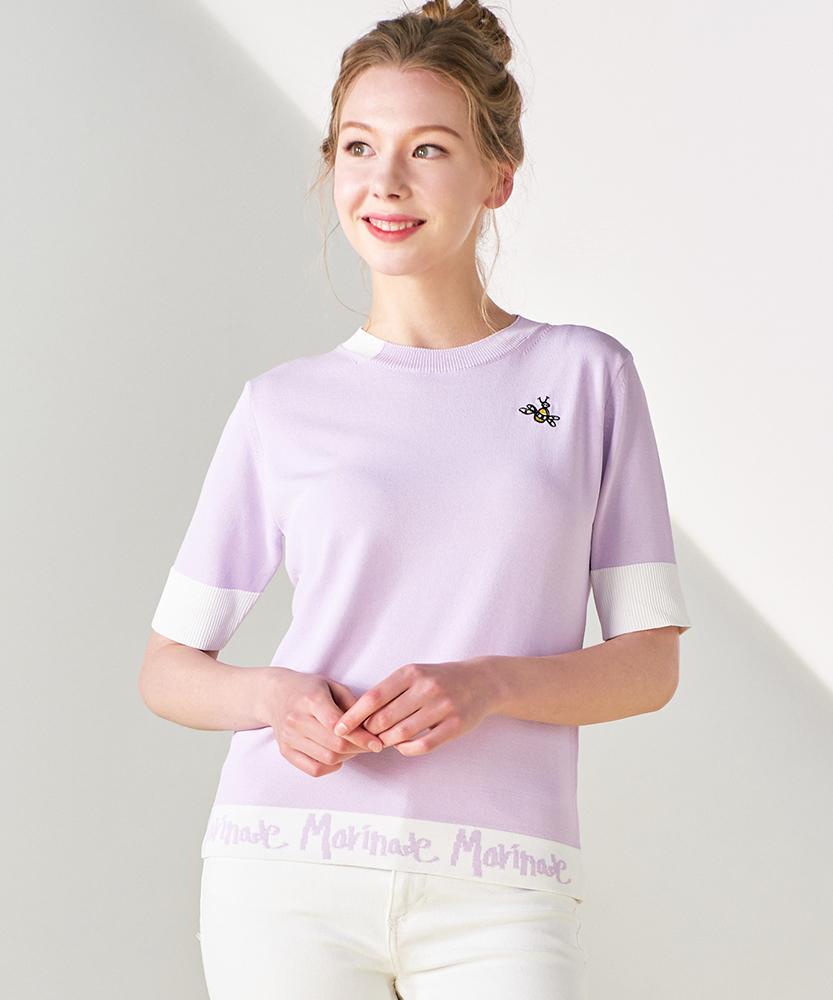 Marinade Logo Color Block Crop Short Sleeve Knit - 3 Colors Lavender/L(77)