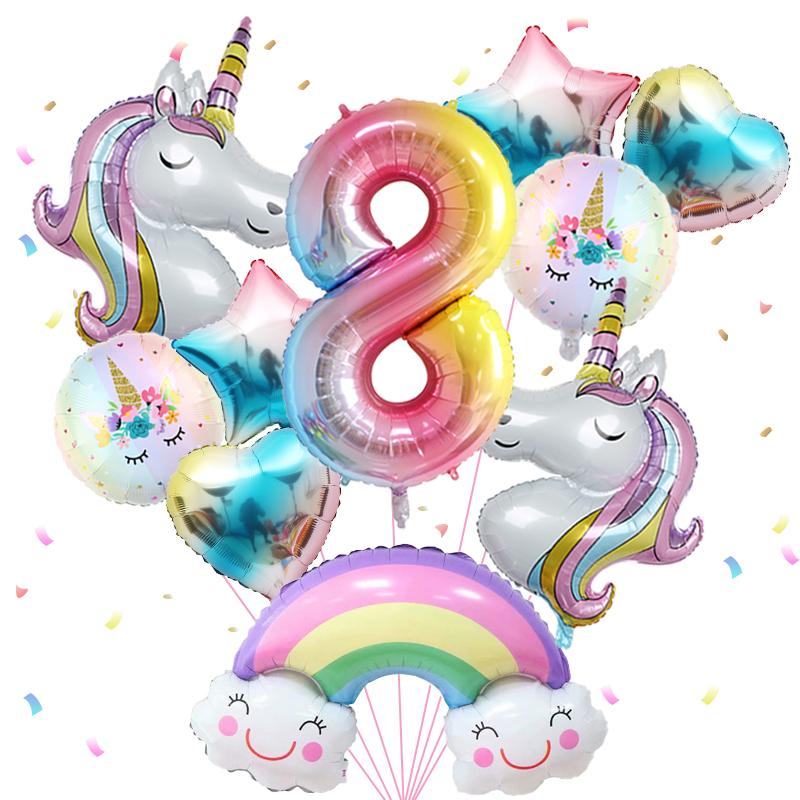 1 sada Balónky na párty Duha Jednorožec 40 palců Digitální fóliové balónky v gradientních barvách pro dětskou narozeninovou oslavu Baby Shower Dekorace