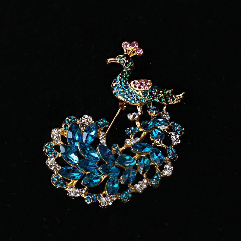 Blucome Broche paon en pierre de pluie pour femme, cardigan, manteau, corsage, châle