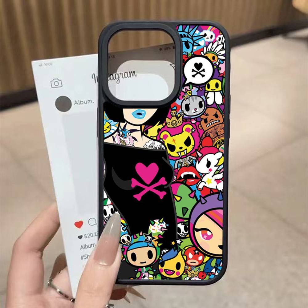 Japan T-Tokidokis Black Silicone Hard Plastic Phone Case For Iphone 17 Air 16 15 14 13 12 11 Pro Max PC+TPU Case