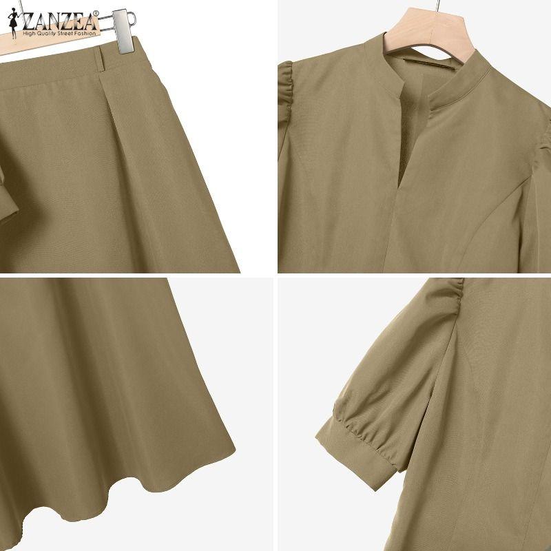 ZANZEA Blusa a Maniche Corte da Donna e Gonne Lunghe Estive Set Completi Due Pezzi