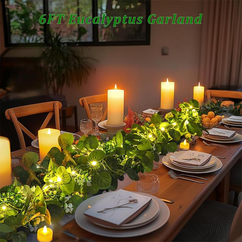 Artificial Eucalyptus Leaves Greenery Garland Fake Plant Spring Vines With Led for Wedding Room Party Decoration Accessories