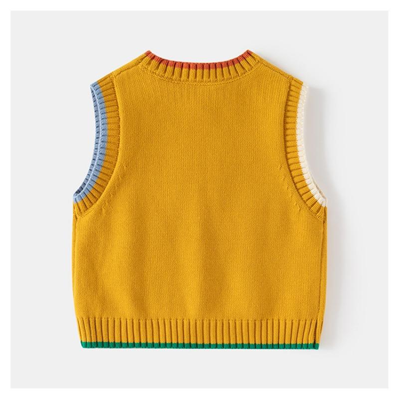 Cartoon Bear Pattern Sleeveless Pullover Knit Vest For Kids Boys And Girls