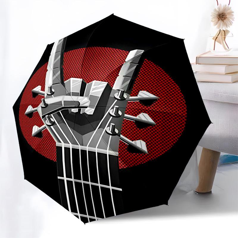 1pc Guitar Headstock Automatic Open, Windproof, Compact Travel Umbrella, Gift for Birthday, Christmas, Business 93080