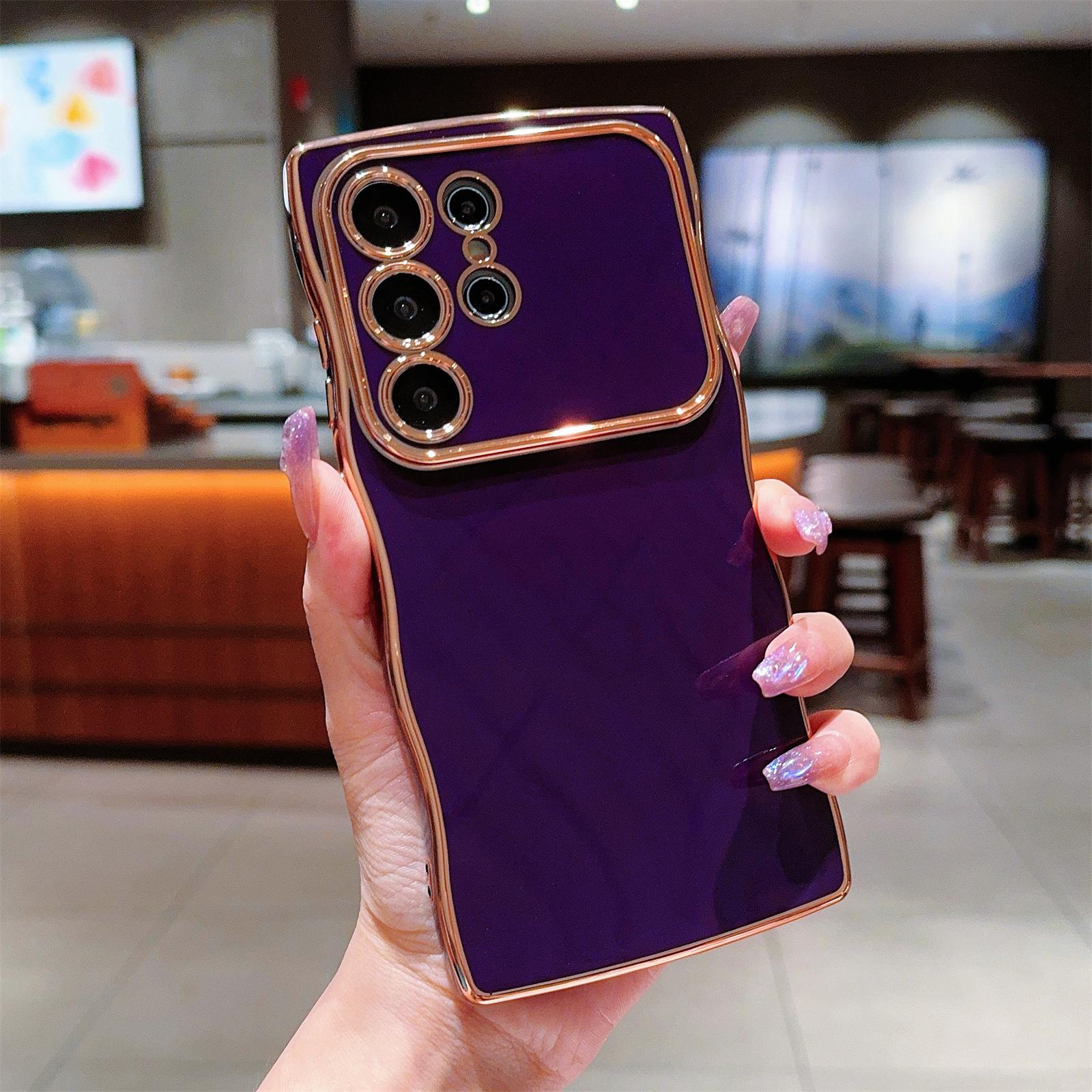

For Samsung Galaxy S25 Ultra Case Curly Wave Frame TPU Phone Cover Camera Protection Dark Purple