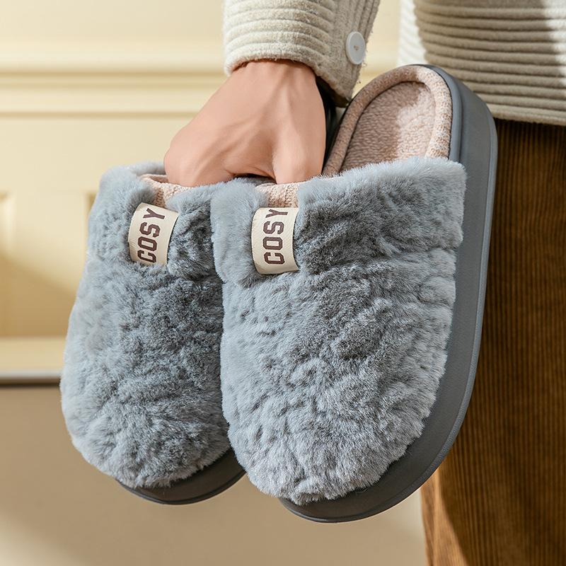 

Утолщенные плюшевые хлопковые тапочки Зимние парные домашние комнатные плюшевые тапочки на толстой подошве Нескользящая плюшевая теплая обувь 44-45 серый