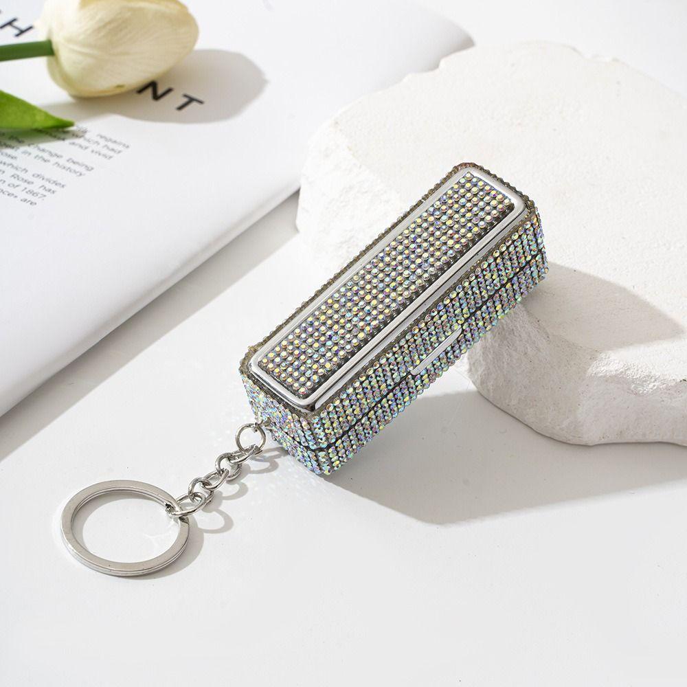 Keychain Lip Gloss Storage Case Bling Portable Lipstick Holder Rhinestone Lipstick Box Cosmetic