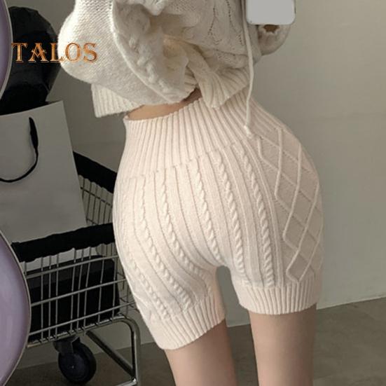 Dámské zimní spodní šortky pletené s vysokým pasem elastické jednobarevné hřejivé proti odhalení základní šortky pro každodenní nošení domů a další