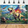 Volcano T-Rex Dinosaur Tapestry, Jurassic Jungle Landscape Wall Decor for Boys Room & Themed Birthday Party