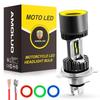 AMOLUO H4 Motorcycle LED Headlight, 5 Color Interchangeable LED Angel Eye Design, Daytime Running
