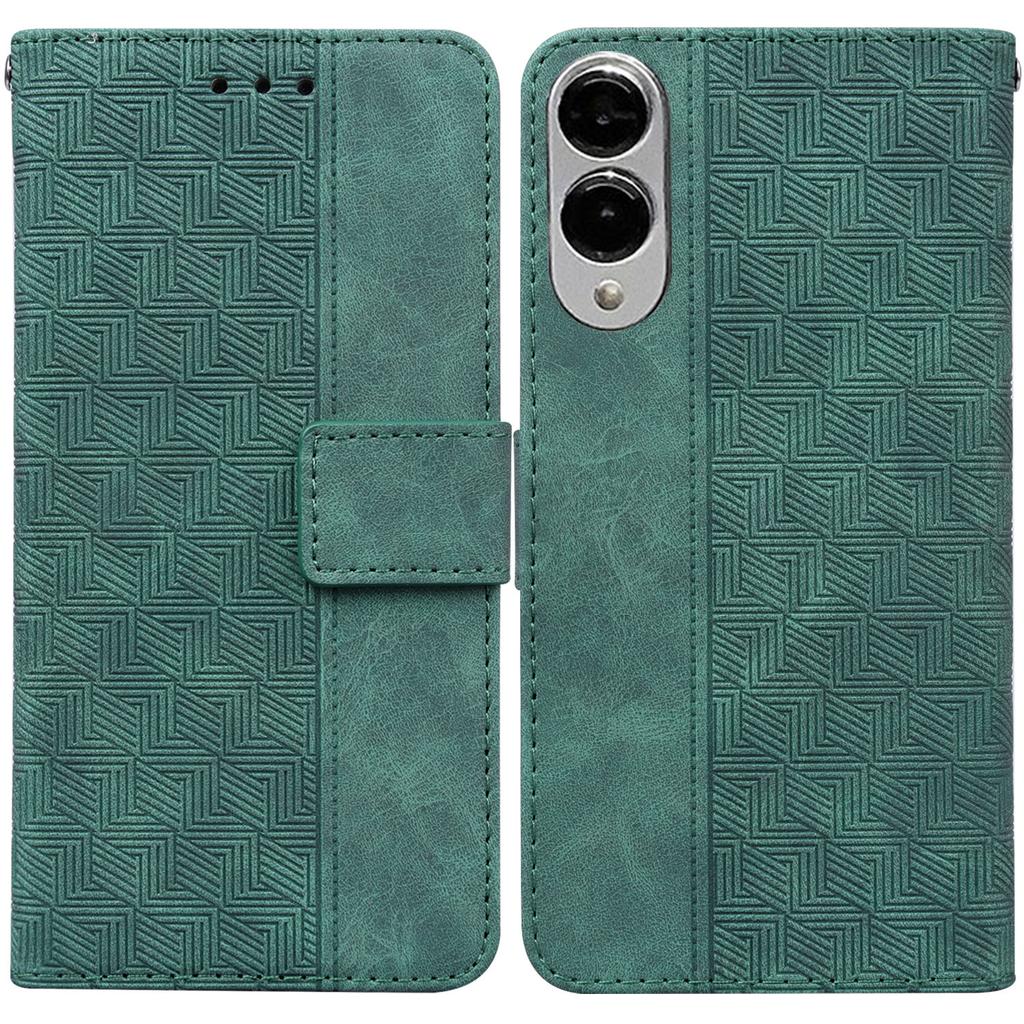 For Samsung Galaxy S25 Edge Case Geometry Pattern Leather Wallet Phone Cover with Wrist Strap