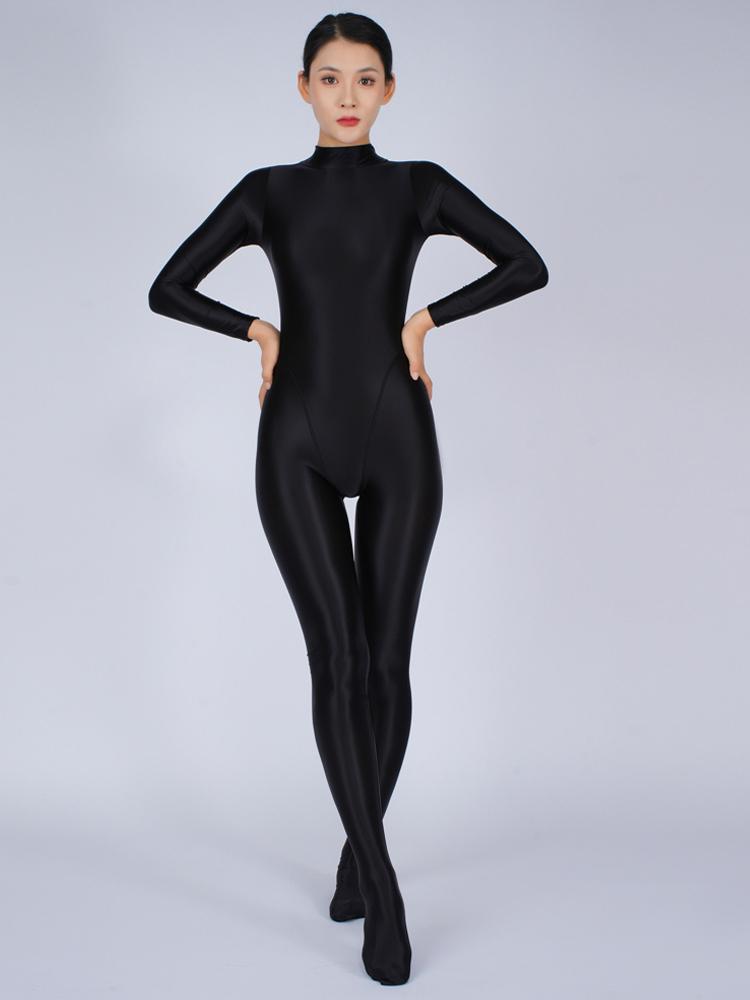 Sexy Women Candy Color Jumpsuit High Elastic Slip Satin Shiny Bodysuit Skinny Slimming Tights Full Body Leotard Shaper Wear