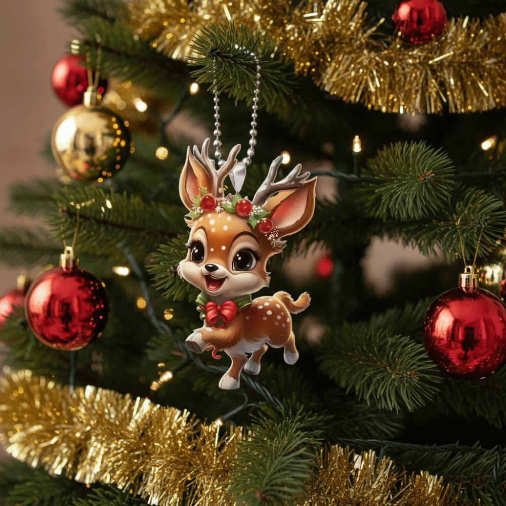 New 2D Flat Christmas Elk Hanging Pendant Acrylic Elk Model Xmas Tree Hanging Ornament Elk Deer Keychain Bag Charms