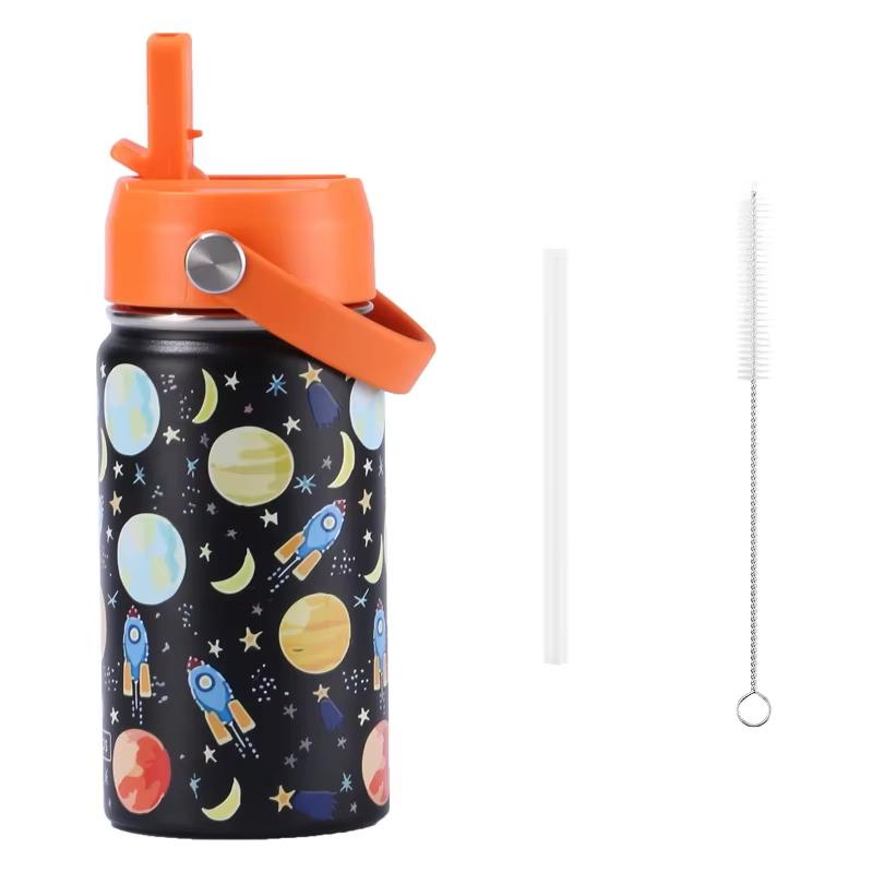 12OZ/360ml Stainless Steel Insulated Bottle Cartoon Pattern Thermos Cup Children Thermos Kettle Outdoor Portable Handheld Cup