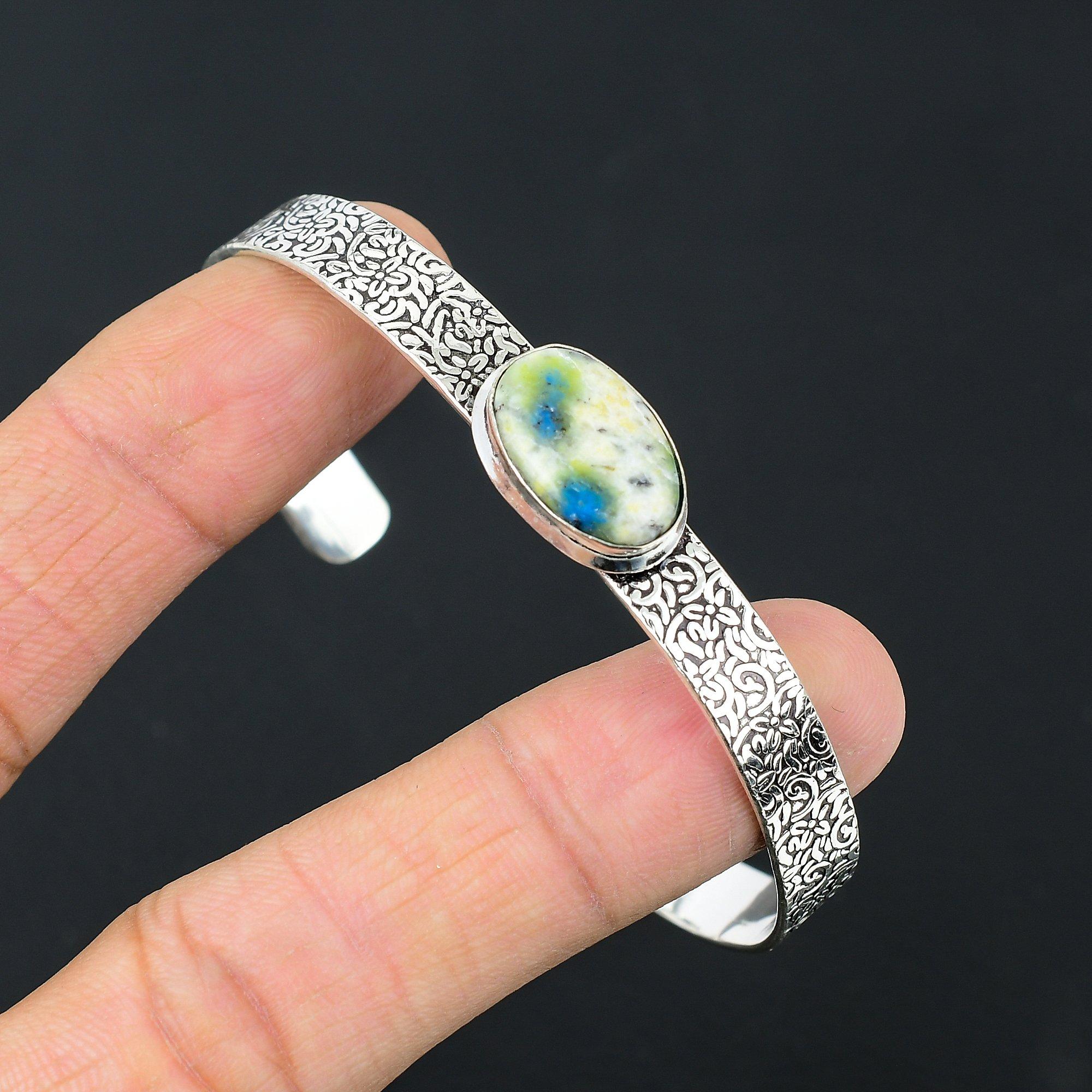 

Natural K2 Jasper Gemstone 925 Sterling Silver Bangle Adjustable For Women Adjustable