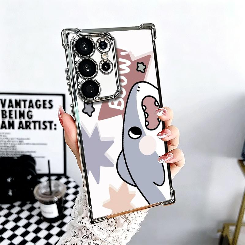 

Cartoon Cute Shark Soft Phone Case For Samsung Galaxy S26 Ultra S25 Edge S24 FE S23 Plus S22 S21 + S20 Plating Anti-Fall Fundas Samsung S24 FE