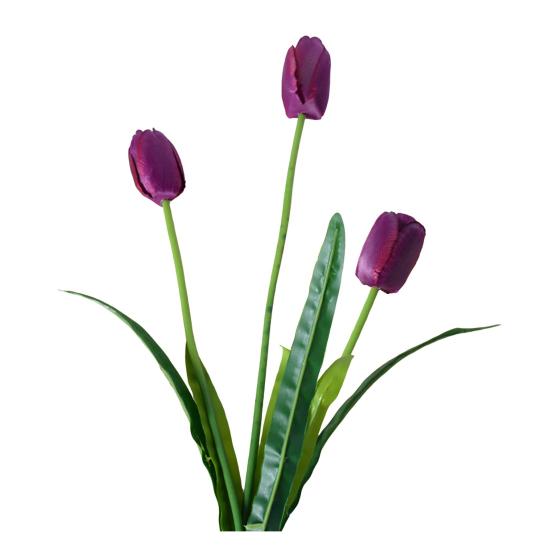 Artificial Flowers 3-Head Silk Tulip Bouquet with Bendable Iron Wire Stem Faux Floral Arrangement Wedding Decorations Photography Props