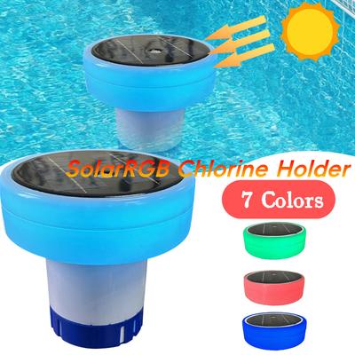 Lumière Ioniseur Solaire pour Piscine Porte-Chlore 7 Couleurs Réglable Distribution Chimique Purificateur de Piscine Équipement Anti-Coulage