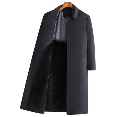 Winter Men's Trench Coat Over Knee Lapel Business Casual Fleece Thickened Woolen Coat Jacket
