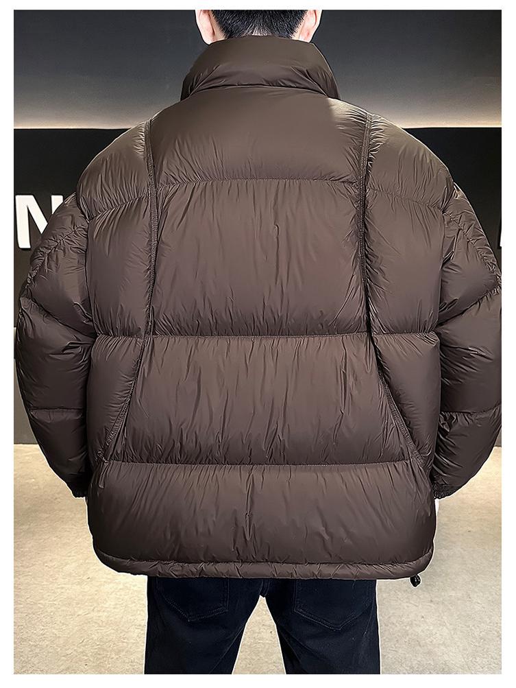 Men's American Style Thick Puff Down Jacket with Stand Collar - 90% High Fill Power, Trendy Loose Fit Outerwear