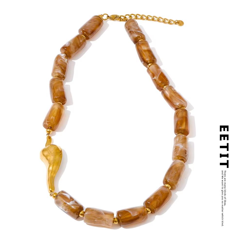 Eetit 50+5cm Coffee Resin Cylinder Chili Chain Necklace 2025 Stainless Steel Autumn Winter Statement Jewelry 2025 Gift Recommend