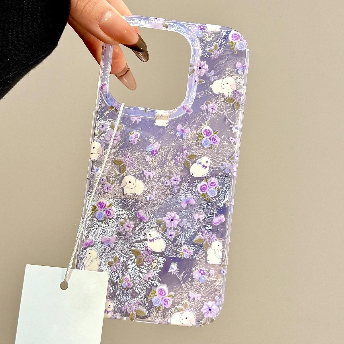 

Подходит для Apple 16promax чехол 15pro Ранняя весна Сиреневый Кролик Iphone14/13 Ледяной узор 12pro iPhone 14