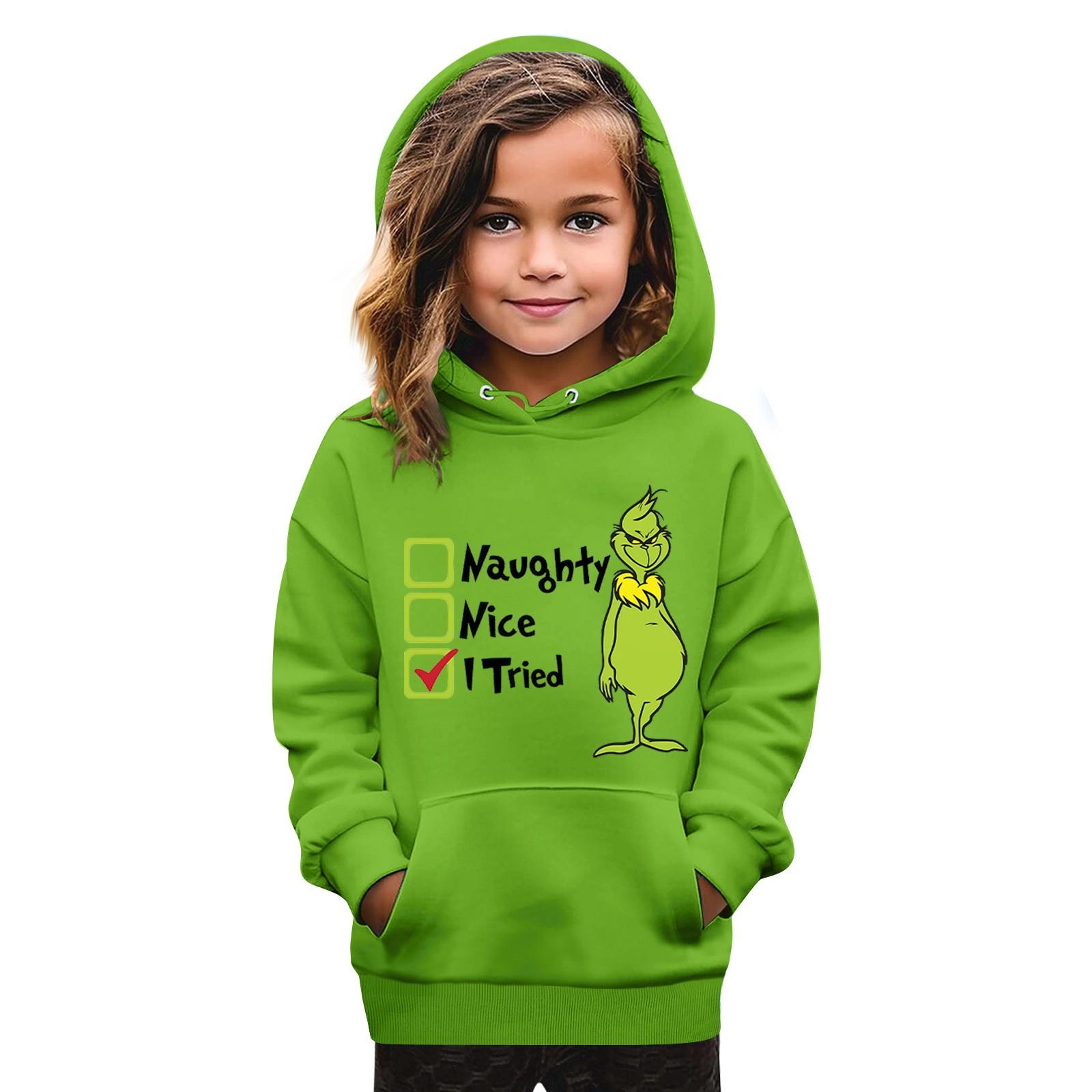 

Рождественская детская толстовка с длинным рукавом, легкая повседневная толстовка с капюшоном, свободная, удобная детская толстовка 110 зелёный