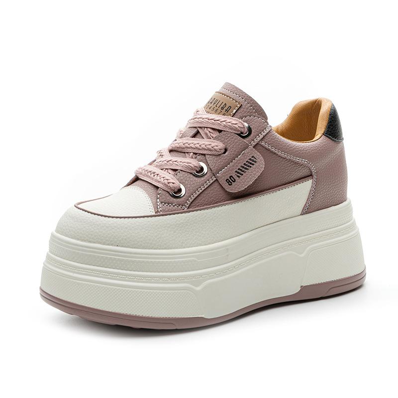 Tênis Plataforma Confortáveis de 9cm 3 Polegadas para Mulheres Couro Genuíno Sapatos Vulcanizados Femininos Plataforma Salto Alto Sapatos Casuais 2026
