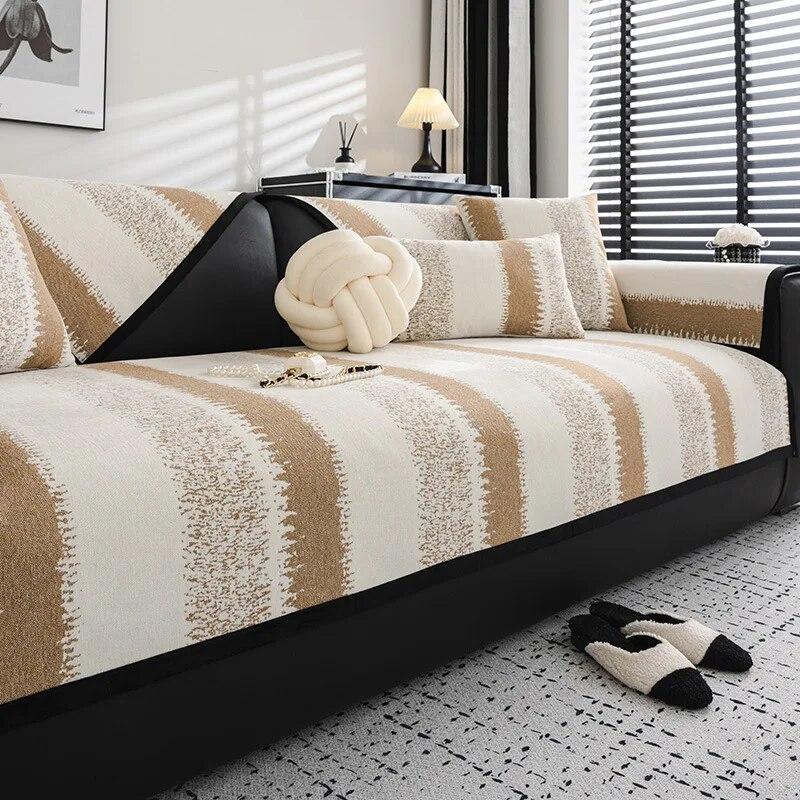 New Chenille Sofa Covers Black White Stripe Sofa Cushion Home Decor Armchair Towel Furniture Seat Cover Sofa Mat for Living Room