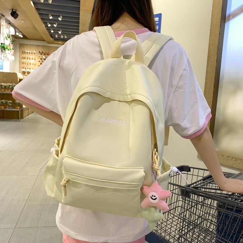 Schoolbag Junior Senior High School Student Solid Color Backpack Women's Backpack