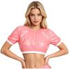 S-3XL Donna Impermeabile Lucido Crop Top Manica Corta Pullover Vinile T-shirt per Costume da Bagno Rave Clubwear Esigenze Speciali