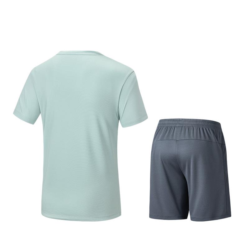 Anta Plain Round Neck Comfortable Breathable Versatile Short Sleeve T-Shirt And Mid Waist Shorts Casual Sports Set Men Sets Ocean-Blue 952527202-2