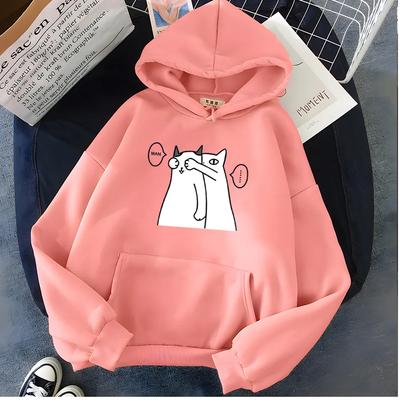 Hirsionsan Kawaii Cartoon Print Hoodie for Unisex Soft Casual Oversized Sportwear Female Sweatshirt Warm Fleece Ladies Clothes