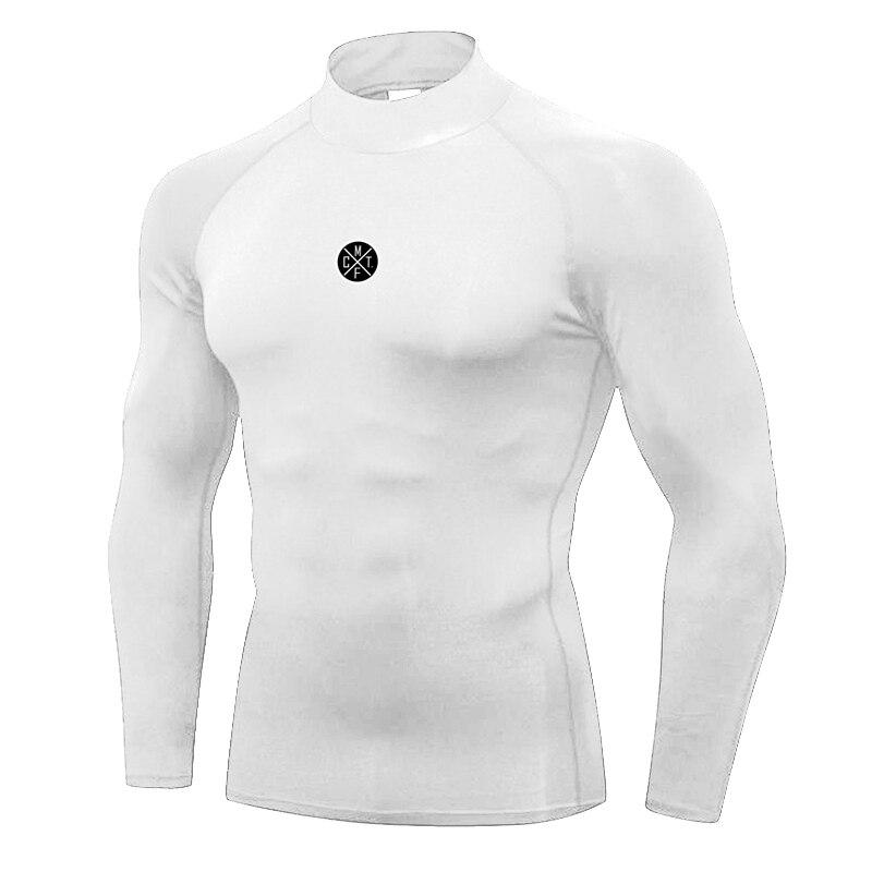 Muscleguys Spring and Autumn Gymnastics Men's Long Sleeves Tight Elastic Sports Tops White Breathable Training Shirts
