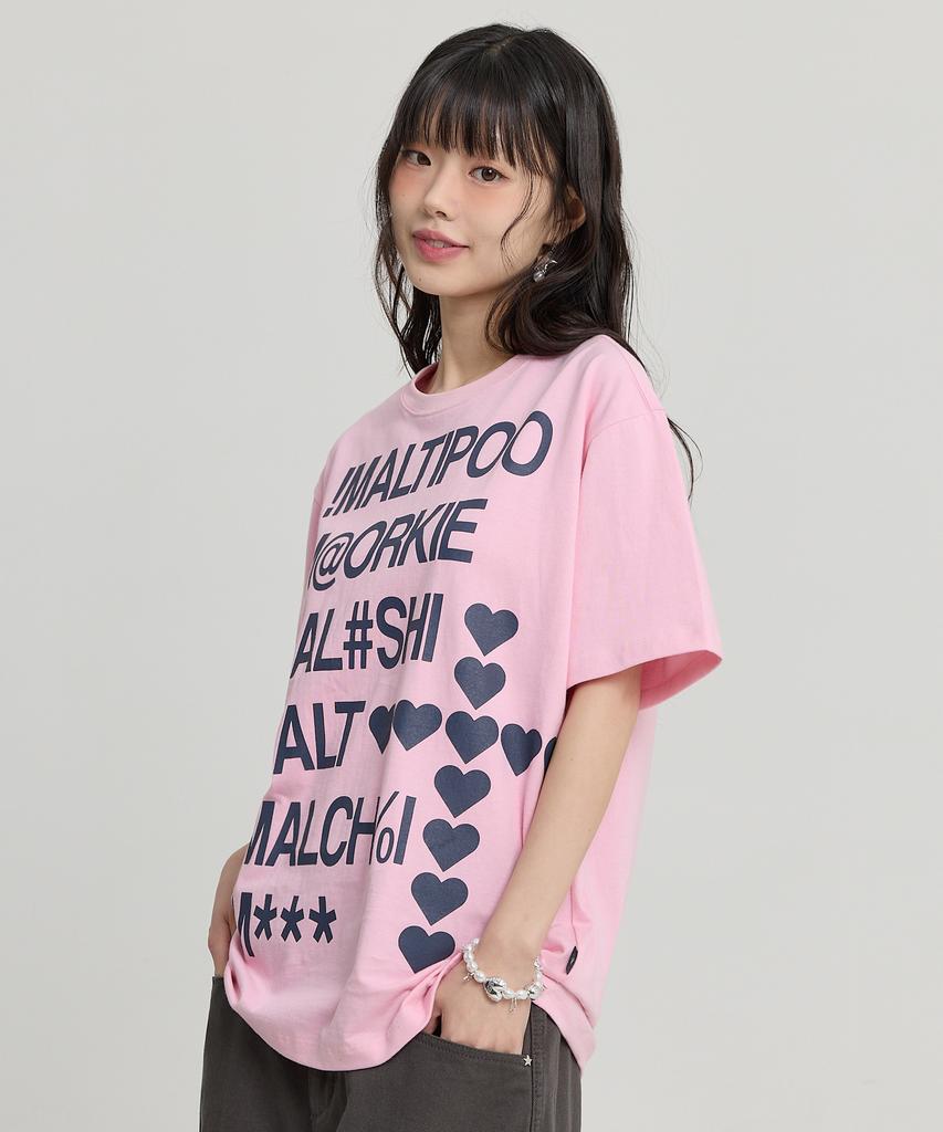 WAIKEI Maltipoo Lettering Color Block Short Sleeve T-Shirt Pink