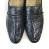 80s-90s Vintage Made In England Grenson Woven Leather Coin Loafer Moccasin 8 / 26.5cm / Black Dress Shoes(USED)