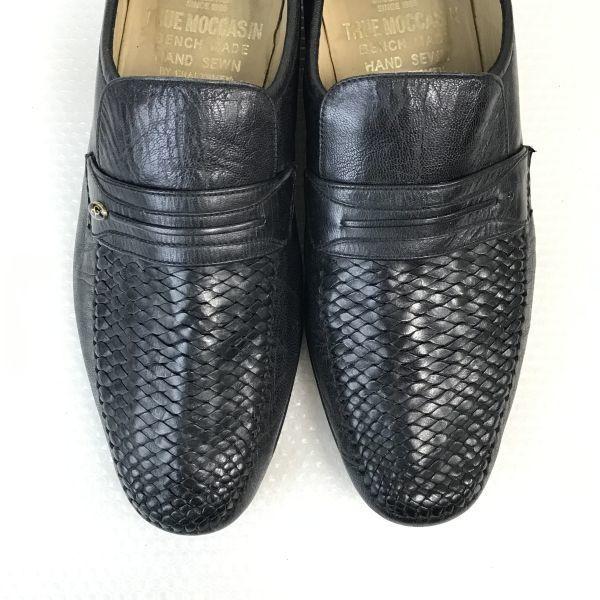80s-90s Vintage Made In England Grenson Woven Leather Coin Loafer Moccasin 8 / 26.5cm / Black Dress Shoes(USED)