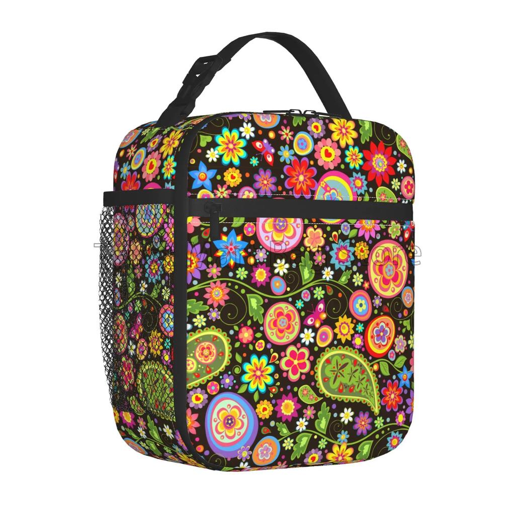 Red Paisley Mandala Lunch Box Portable Insulated Lunch Bag Reusable Cooler Bento Tote Bag for Women Men Work Picnic Hiking