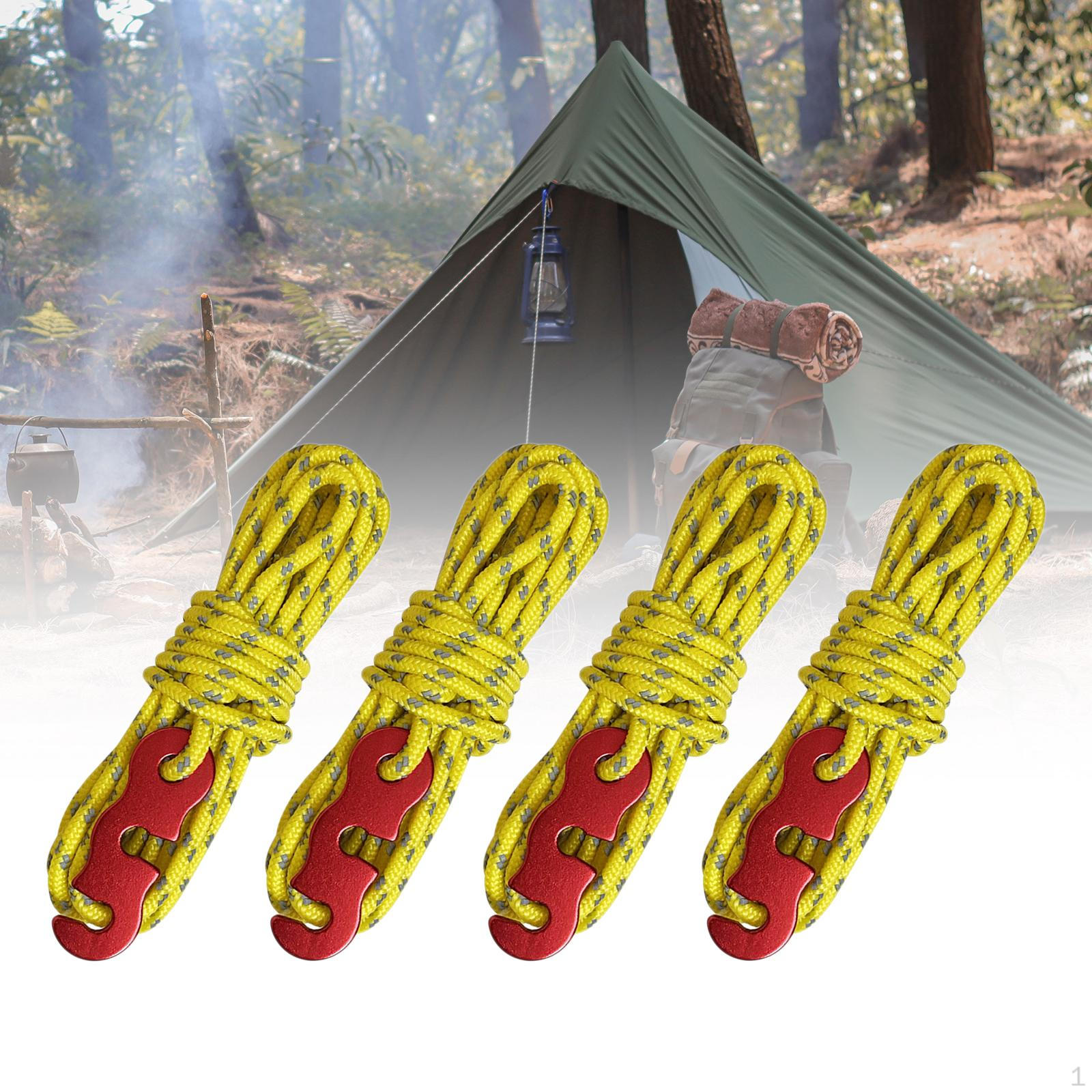 

4Pcs Шнури для наметів для кемпінгу На відкритому повітрі Guy Lines Gear Survival Lightweight Wind Rope Reflective жовтий