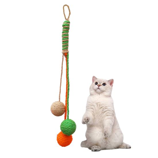 Sisal Ball Cat Toy Hanging Sisal Rope Rattle Ball Cat Scratcher Interactive Chew Toy Kitten Teething Toy for Cats Cage Entertainment