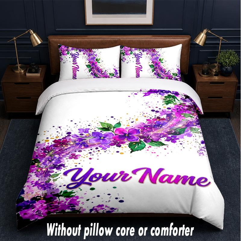 Floral Theme Custom Text Or Name 3Pcs Bedding Set,1 Flat Sheet & 2 Pillowcases Personalized Home Bedding