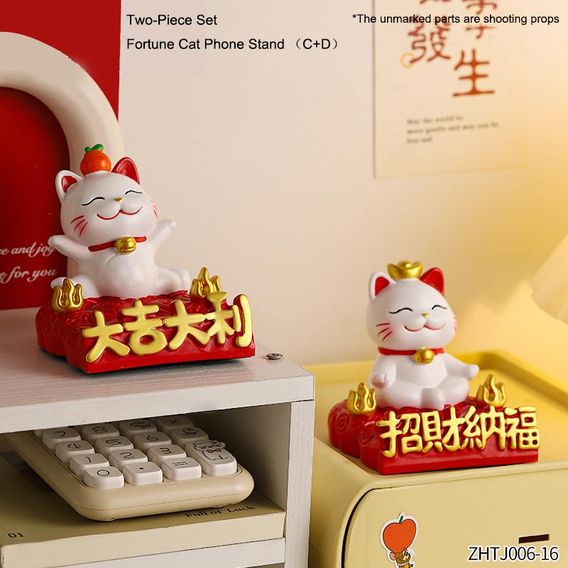 Cute Fortune Cat Phone Stand Creative Wealth Cat Model Phone Storage Rack Home Office Desktop Decoration Ornament Gift