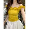 New Pure Desire Wind One-word Shoulder Fungus Edge Sexy T-shirt Women's Summer Slim Spice Girl Short Top